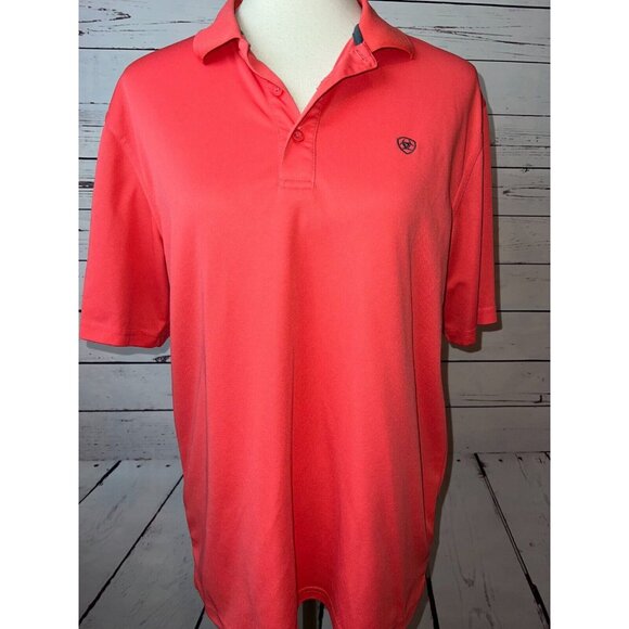 Ariat Tek Mens Polo Shirt Heat Series Medium Short‎ sleeve Orange Cowboy - Picture 3 of 12